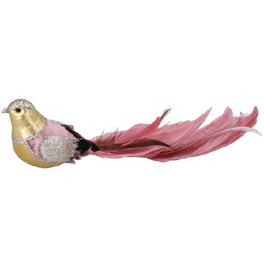 BirdClip Gold with Pink Tail Feather 31cm *ETA Nov